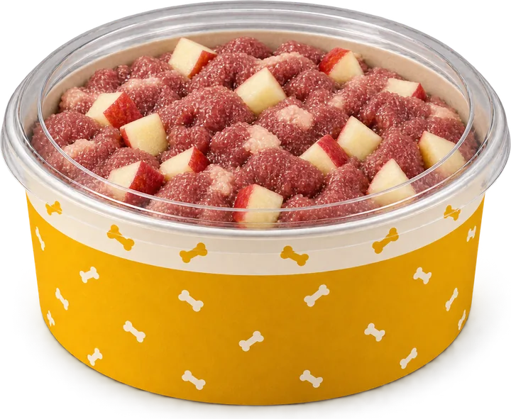 A pack of Duck and Apple raw food for dogs with sensitive stomachs