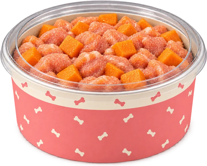 A pack of Salmon and Sweet Potato raw food for dogs