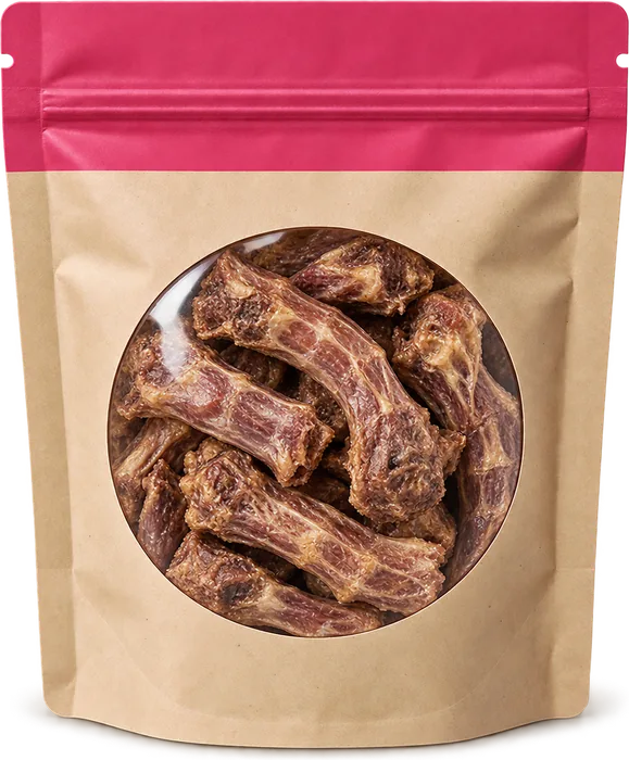 A pouch of duck neck chews